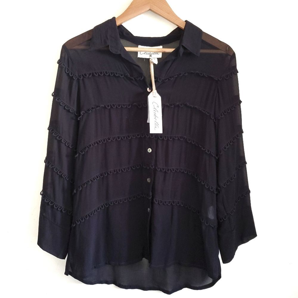 Revolve Cleobella Autumn Sheer Blouse Black Eyelet Tiered Semi Sheer Sm. NWT